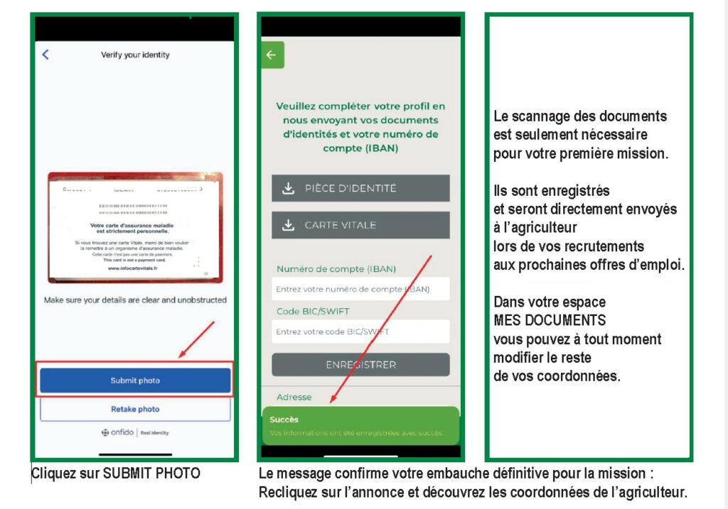 scanner verso carte de santé sur Iphone pour mission de saisonnier agricole